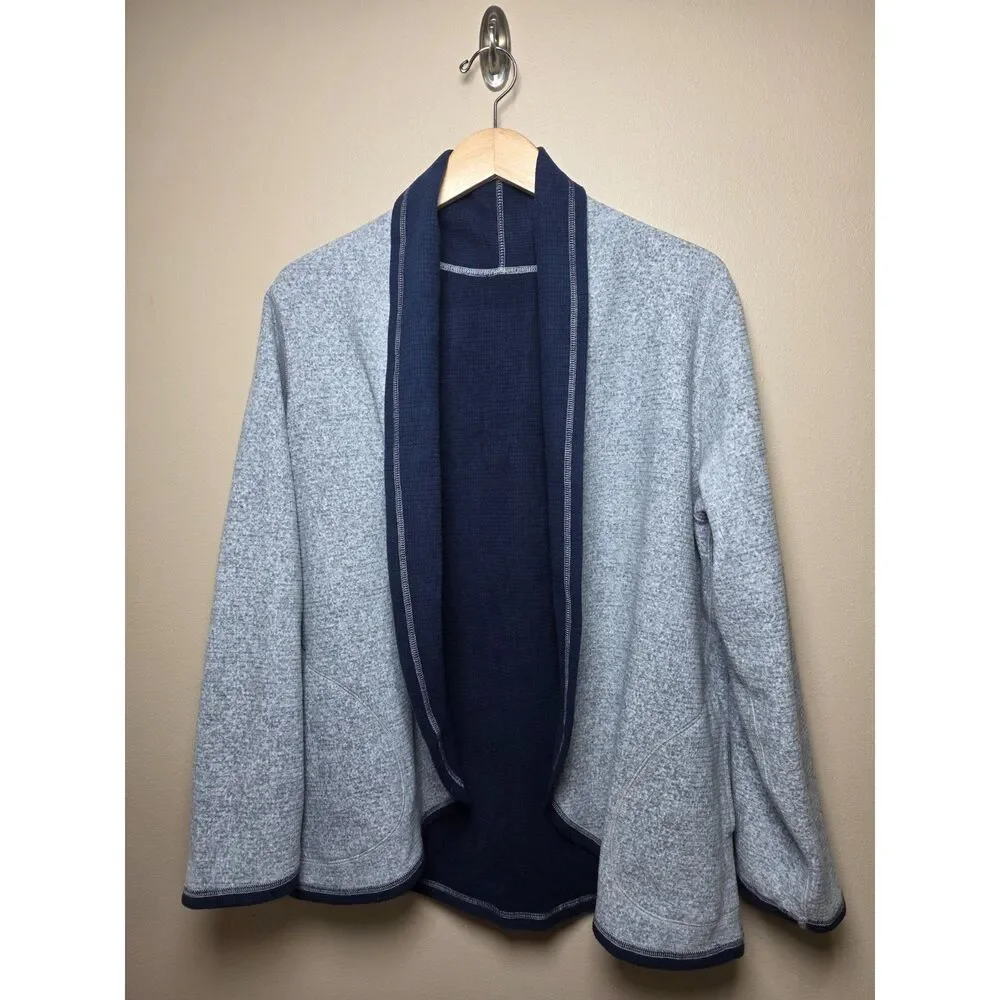 Cuddl Duds Reversible Open Front Cardigan Jacket Gray Navy Cozy Size Large